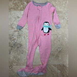 Carter's Pink and White Striped Footie with Penguin